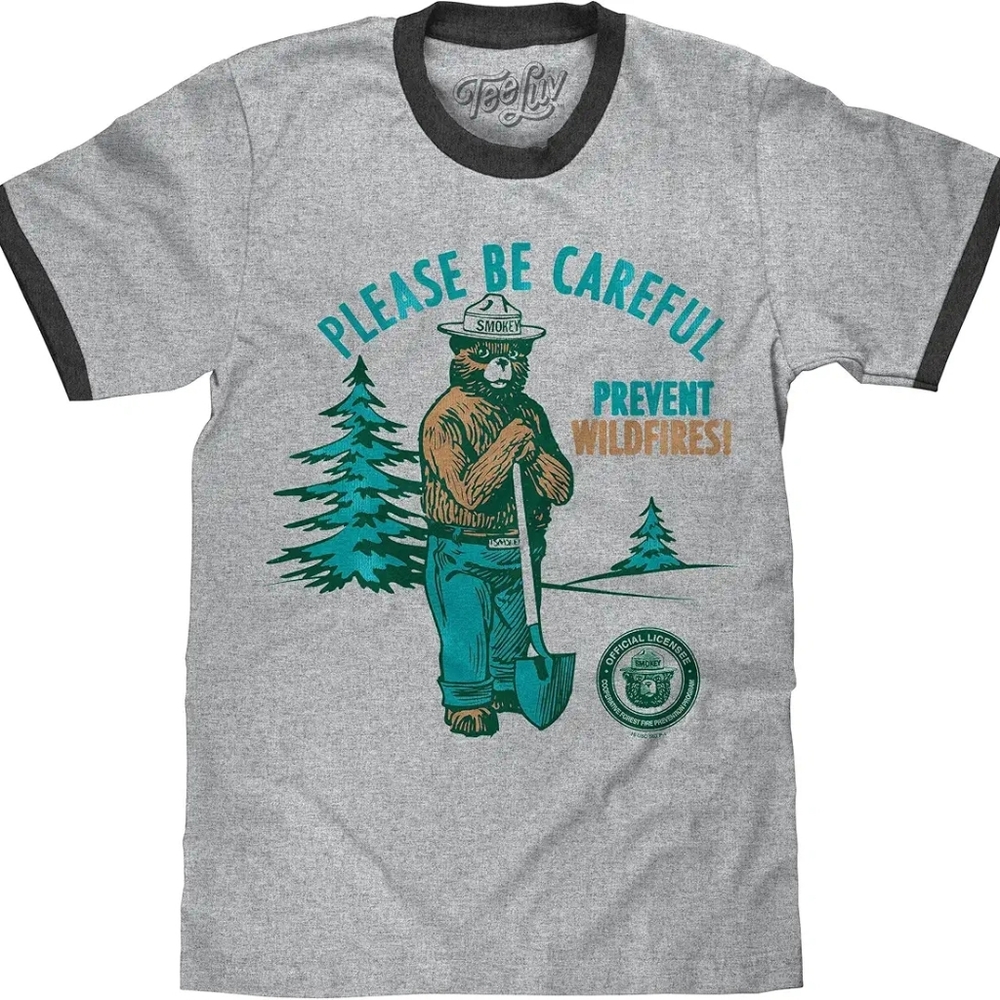 TEE LUV Smokey Bear T-Shirt - Retro Smokey Prevent Wildfires Ringer Shirt L